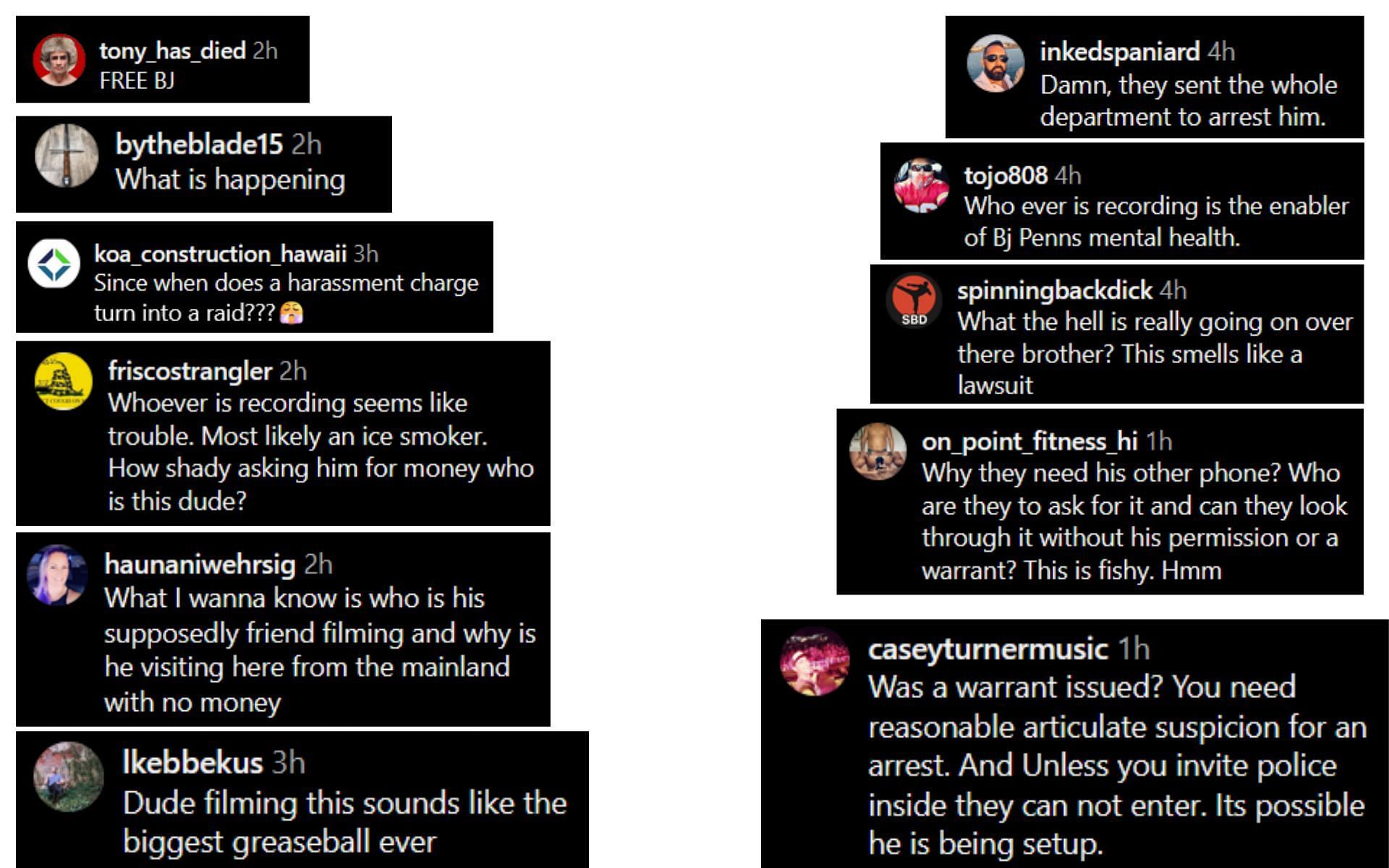 Comments on BJ Penn's post on Instagram.